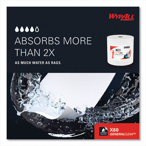 Image of WypAll® General Clean X60 Cloths, Jumbo Roll, 12.2 x 12.4, White, 1,100/Roll