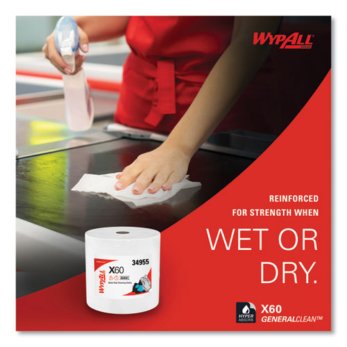 Image of WypAll® General Clean X60 Cloths, Jumbo Roll, 12.2 x 12.4, White, 1,100/Roll