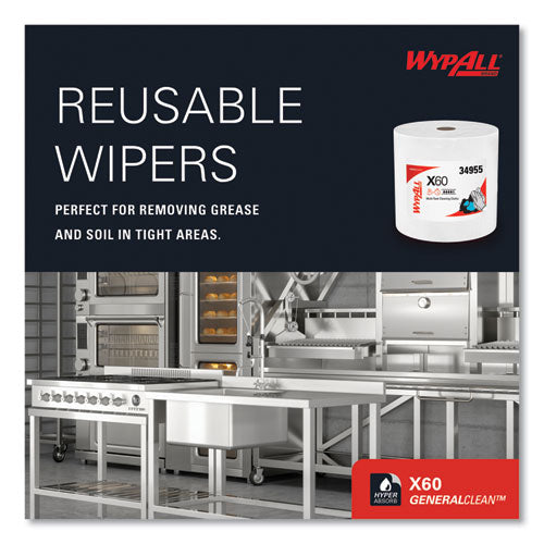 Image of WypAll® General Clean X60 Cloths, Jumbo Roll, 12.2 x 12.4, White, 1,100/Roll