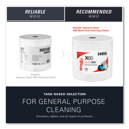 Image of WypAll® General Clean X60 Cloths, Jumbo Roll, 12.2 x 12.4, White, 1,100/Roll