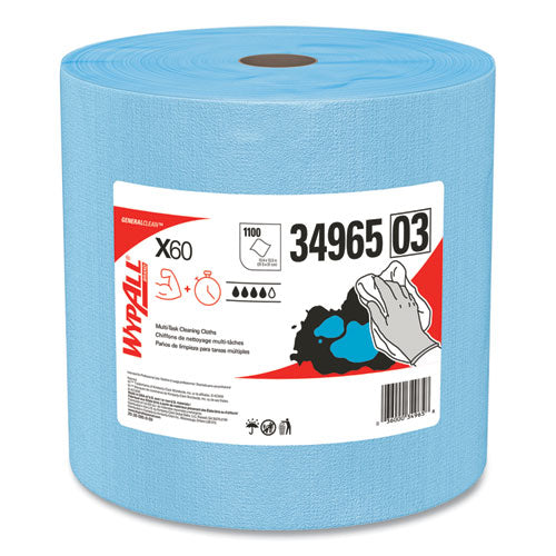 Image of WypAll® General Clean X60 Cloths, Jumbo Roll, 12.5 x 13.4, Blue, 1,100/Roll