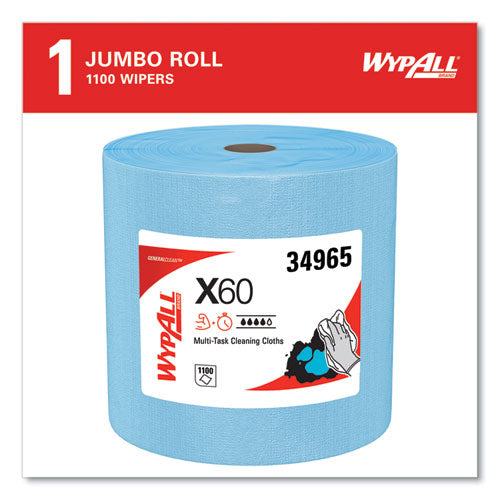 Image of WypAll® General Clean X60 Cloths, Jumbo Roll, 12.5 x 13.4, Blue, 1,100/Roll