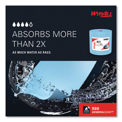 Image of WypAll® General Clean X60 Cloths, Jumbo Roll, 12.5 x 13.4, Blue, 1,100/Roll