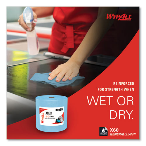 Image of WypAll® General Clean X60 Cloths, Jumbo Roll, 12.5 x 13.4, Blue, 1,100/Roll