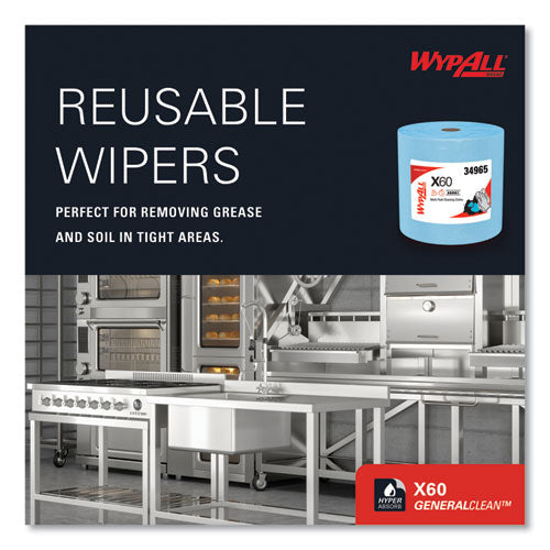 Image of WypAll® General Clean X60 Cloths, Jumbo Roll, 12.5 x 13.4, Blue, 1,100/Roll