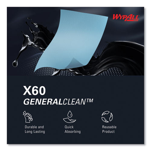 Image of WypAll® General Clean X60 Cloths, Jumbo Roll, 12.5 x 13.4, Blue, 1,100/Roll