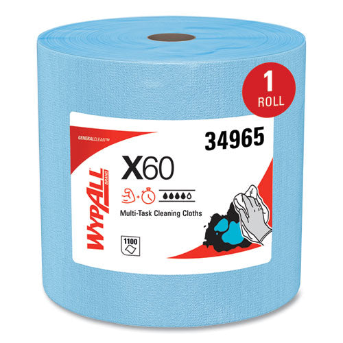 Image of WypAll® General Clean X60 Cloths, Jumbo Roll, 12.5 x 13.4, Blue, 1,100/Roll