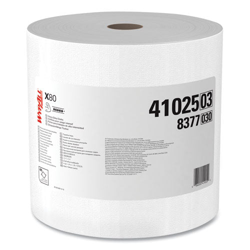 Image of WypAll® Power Clean X80 Heavy Duty Cloths, Jumbo Roll, 12.4 x 12.2, White, 475/Roll