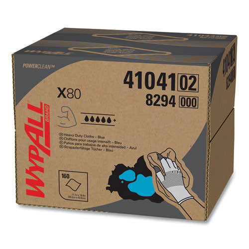 Image of WypAll® Power Clean X80 Heavy Duty Cloths, 11.1 x 16.8, Blue, 160 Wipers/Carton