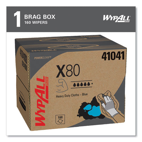 Image of WypAll® Power Clean X80 Heavy Duty Cloths, 11.1 x 16.8, Blue, 160 Wipers/Carton