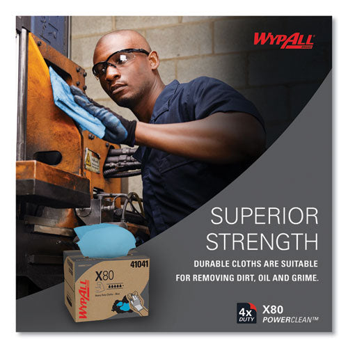 Image of WypAll® Power Clean X80 Heavy Duty Cloths, 11.1 x 16.8, Blue, 160 Wipers/Carton