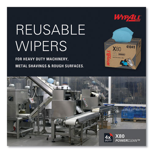 Image of WypAll® Power Clean X80 Heavy Duty Cloths, 11.1 x 16.8, Blue, 160 Wipers/Carton