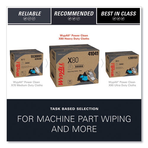 Image of WypAll® Power Clean X80 Heavy Duty Cloths, 11.1 x 16.8, Blue, 160 Wipers/Carton