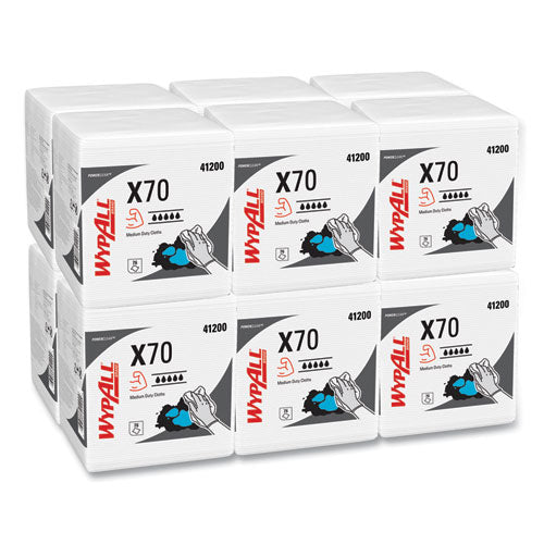 Image of WypAll® X70 Cloths, 1/4 Fold, 12.5 x 12, White, 76/Pack, 12 Packs/Carton