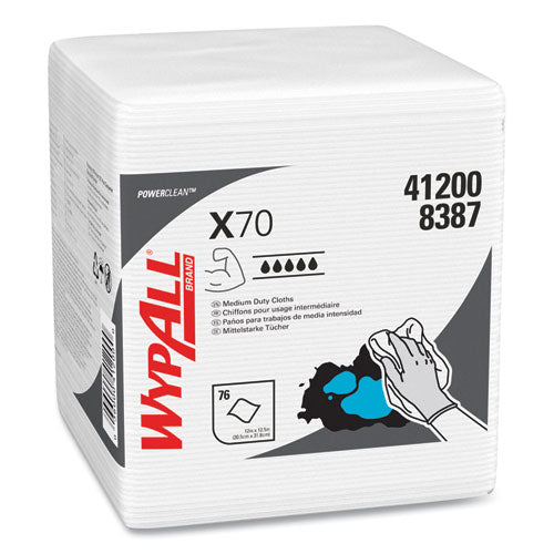 Image of WypAll® X70 Cloths, 1/4 Fold, 12.5 x 12, White, 76/Pack, 12 Packs/Carton