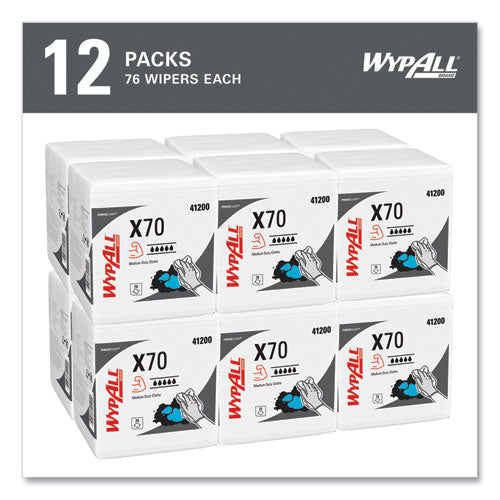 Image of WypAll® X70 Cloths, 1/4 Fold, 12.5 x 12, White, 76/Pack, 12 Packs/Carton