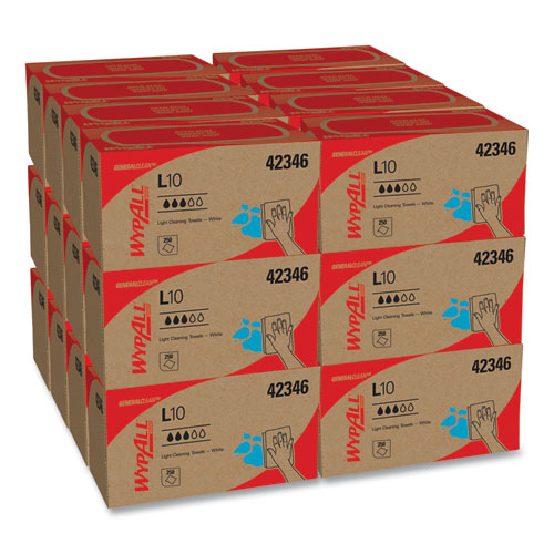 Image of WypAll® L10 Towels, POP-UP Box, 1-Ply, 10.25 x 9, White, 250/Box, 24 Boxes/Carton