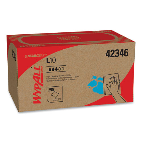 Image of WypAll® L10 Towels, POP-UP Box, 1-Ply, 10.25 x 9, White, 250/Box, 24 Boxes/Carton