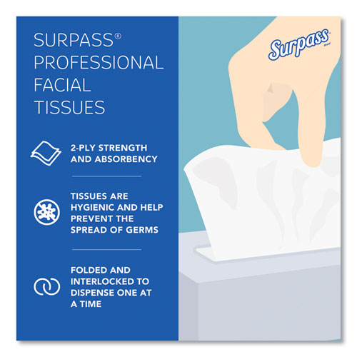 Image of Surpass® Facial Tissue for Business, 2-Ply, White, Pop-Up Box, 90/Box, 36 Boxes/Carton