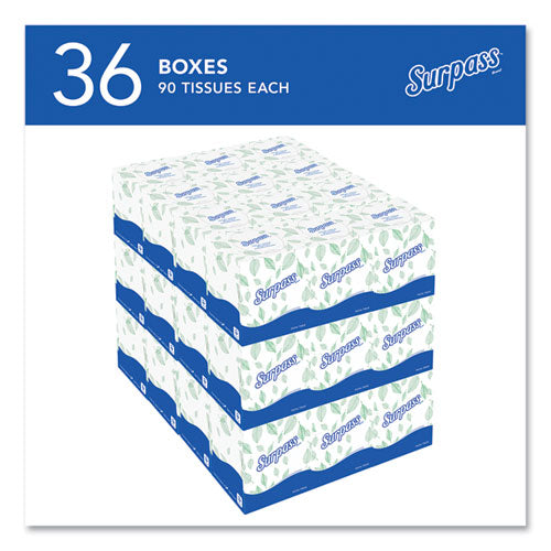 Image of Surpass® Facial Tissue for Business, 2-Ply, White, Pop-Up Box, 90/Box, 36 Boxes/Carton