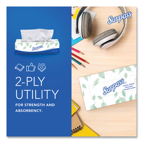 Image of Surpass® Facial Tissue for Business, 2-Ply, White, Flat Box, 100 Sheets/Box, 30 Boxes/Carton