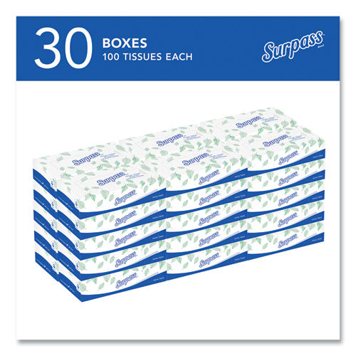 Image of Surpass® Facial Tissue for Business, 2-Ply, White, Flat Box, 100 Sheets/Box, 30 Boxes/Carton