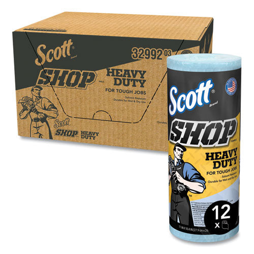 Image of Scott® Pro Shop Towels, Heavy Duty, 1-Ply, 10.4 x 11, Blue, 12 Rolls/Carton