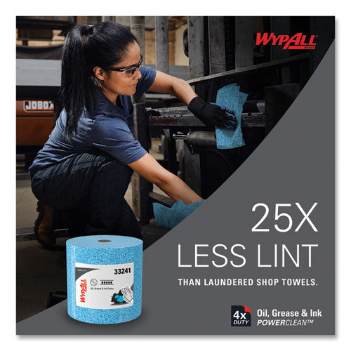 Image of WypAll® Oil, Grease and Ink Cloths, Jumbo Roll, 9.8 x 12.2, Blue, 717/Roll
