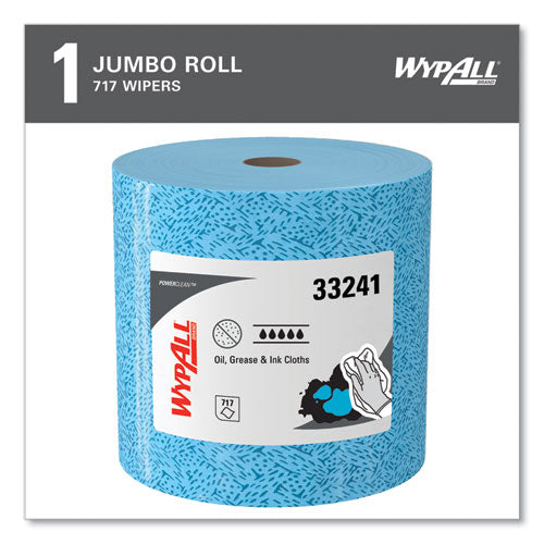 Image of WypAll® Oil, Grease and Ink Cloths, Jumbo Roll, 9.8 x 12.2, Blue, 717/Roll