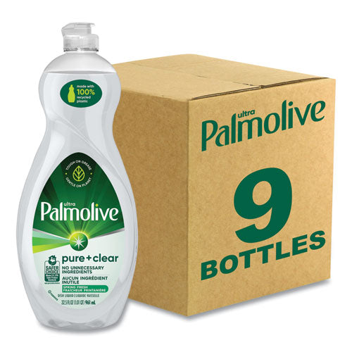 Image of Palmolive® Pure + Clear Dishwashing Liquid, Spring Fresh, 32.5 oz Bottle, 9/Carton