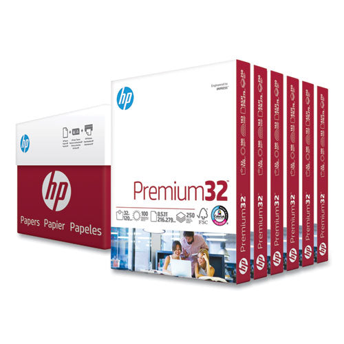 Image of HP Papers Premium32, 100 Bright, 32 lb Bond Weight, 8.5 x 11, Extra Bright White, 250 Sheets/Ream, 6 Reams/Carton