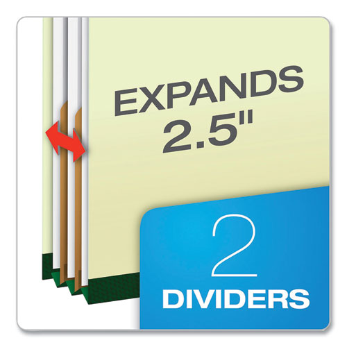 Image of Pendaflex® Six-Section Pressboard Classification Folders, 2" Expansion, 2 Dividers, 6 Fasteners, Letter Size, Green Exterior, 10/Box