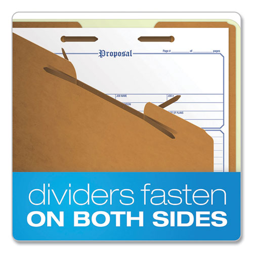 Image of Pendaflex® Six-Section Pressboard Classification Folders, 2" Expansion, 2 Dividers, 6 Fasteners, Letter Size, Green Exterior, 10/Box