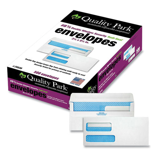 Image of Quality Park Double Window Redi-Seal Security-Tinted Envelope, #8 5/8, Commercial Flap, Redi-Seal Closure, 3.63 X 8.63, White, 500/box