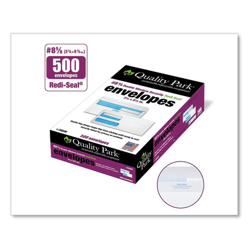 Image of Quality Park Double Window Redi-Seal Security-Tinted Envelope, #8 5/8, Commercial Flap, Redi-Seal Closure, 3.63 X 8.63, White, 500/box