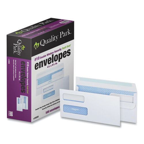 Image of Quality Park Double Window Redi-Seal Security-Tinted Envelope, #10, Commercial Flap, Redi-Seal Adhesive Closure, 4.13 x 9.5, White, 500/BX