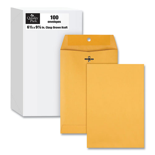 Image of Quality Park Clasp Envelope, 28 lb Bond Weight Kraft, #63, Square Flap, Clasp/Gummed Closure, 6.5 x 9.5, Brown Kraft, 100/Box