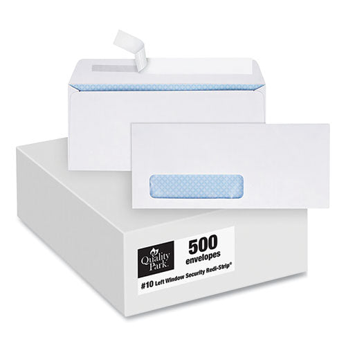 Image of Quality Park Redi-Strip Security Tinted Envelope, Address Window, #10, Commercial Flap, Redi-Strip Closure, 4.13 x 9.5, White, 500/Box
