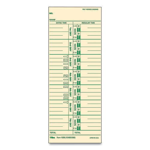 Image of TOPS Time Clock Cards, Replacement For 10-800292, One Side, 3.5 X 9, 500/box