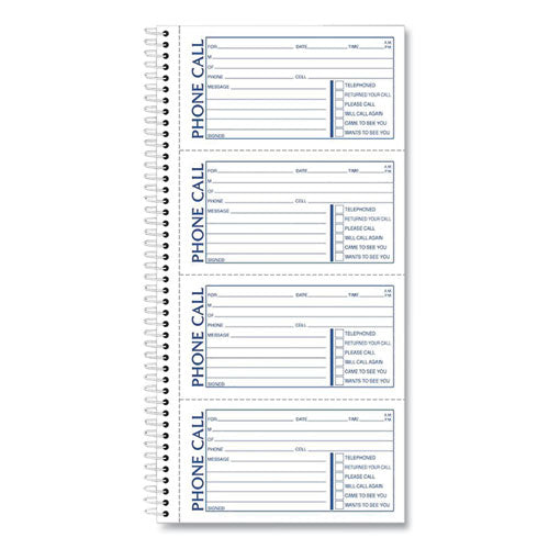 Image of TOPS Spiralbound Message Book, Two-Part Carbonless, 5 x 2.75, 4 Forms/Sheet, 400 Forms Total