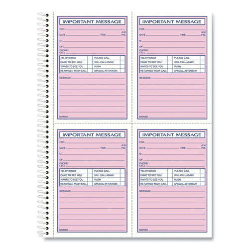 Image of TOPS Telephone Message Book with Fax/Mobile Section, Two-Part Carbonless, 3.88 x 5.5, 4 Forms/Sheet, 400 Forms Total