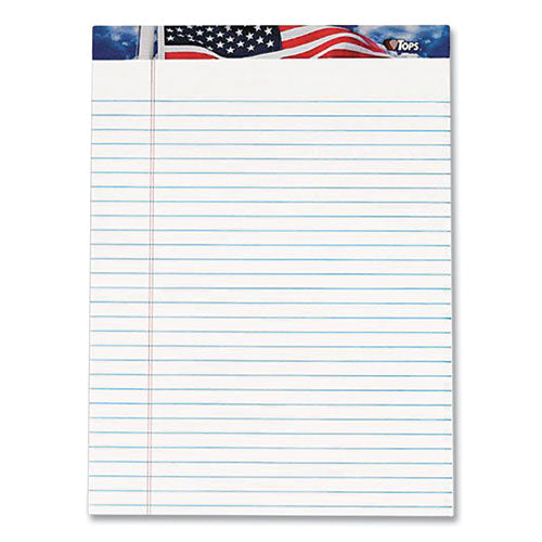 Image of TOPS American Pride Writing Pad, Wide/Legal Rule, Red/White/Blue Headband, 50 White 8.5 x 11.75 Sheets, 12 Pads/Pack