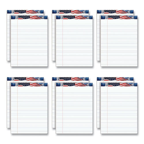 Image of TOPS American Pride Writing Pad, Wide/Legal Rule, Red/White/Blue Headband, 50 White 8.5 x 11.75 Sheets, 12 Pads/Pack
