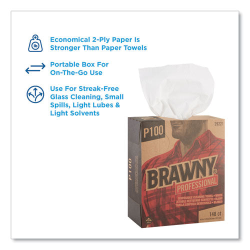 Image of Brawny® Professional Light Duty Paper Wipers, 2-Ply, 8 x 12.5, White, 148/Box, 20 Boxes/Carton