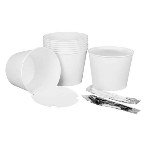 Image of Karat® Food Bucket with Lid, 130 oz, 8.46" Diameter x 6.6" h, White, Paper, 150/Carton