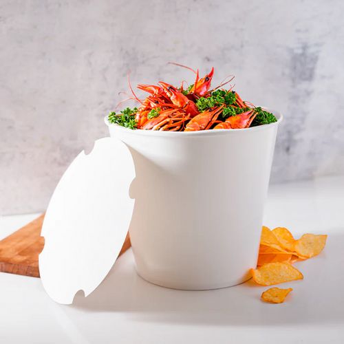 Image of Karat® Food Bucket with Lid, 170 oz, 8.9" Diameter x 8.36" h, White, Paper, 150/Carton