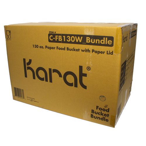 Image of Karat® Food Bucket with Lid, 130 oz, 8.46" Diameter x 6.6" h, White, Paper, 150/Carton