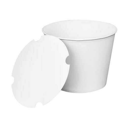 Image of Karat® Food Bucket with Lid, 130 oz, 8.46" Diameter x 6.6" h, White, Paper, 150/Carton