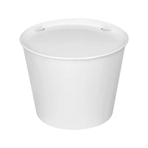 Image of Karat® Food Bucket with Lid, 130 oz, 8.46" Diameter x 6.6" h, White, Paper, 150/Carton