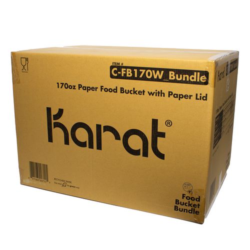 Image of Karat® Food Bucket with Lid, 170 oz, 8.9" Diameter x 8.36" h, White, Paper, 150/Carton
